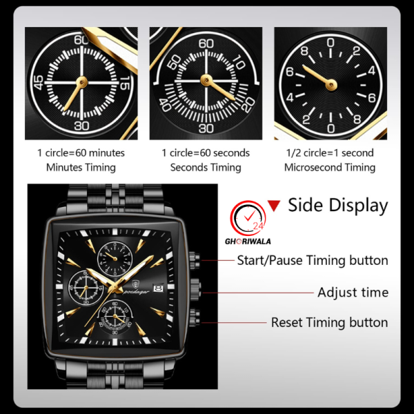 POEDAGAR 866 Luxury Square Chronograph Men’s Watch - Image 4