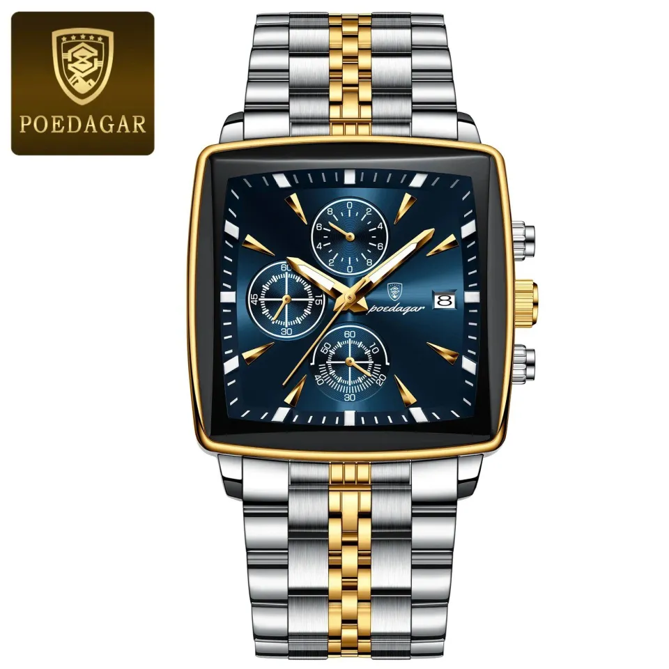 POEDAGAR 866 Luxury Square Chronograph Men’s Watch